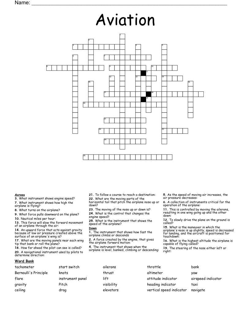 Airplane Crossword Puzzles Free Printable