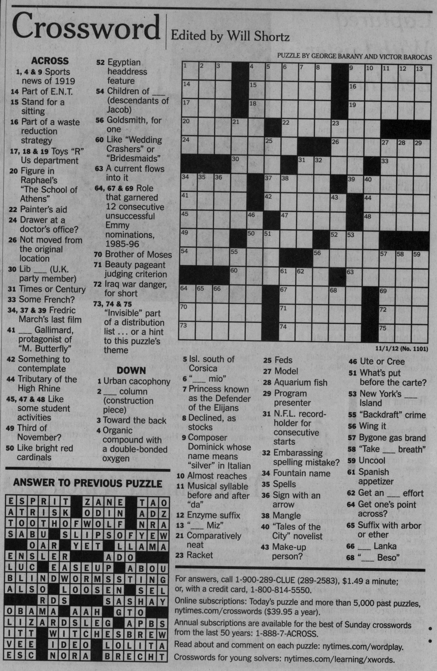 Free New York Times Crossword Printable