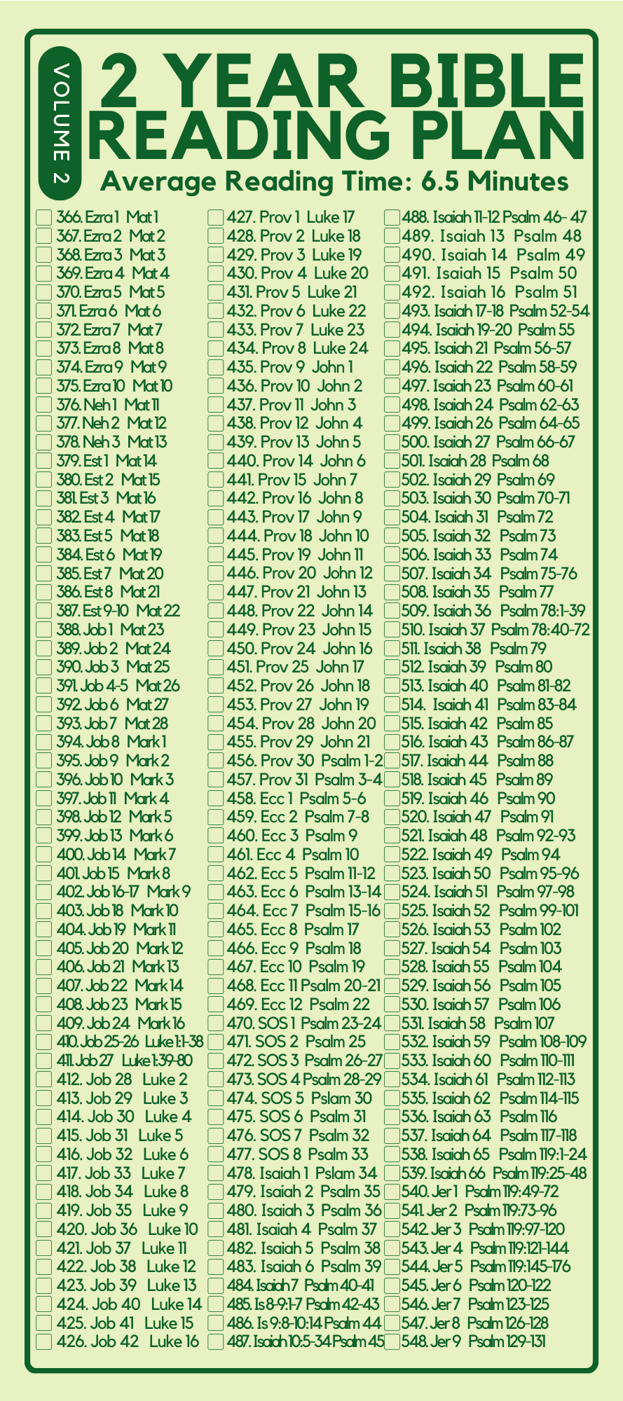 Bible Recap Reading Plan Printable