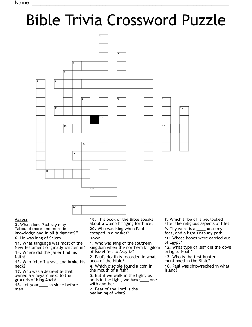 Bible Crossword Puzzles Printable