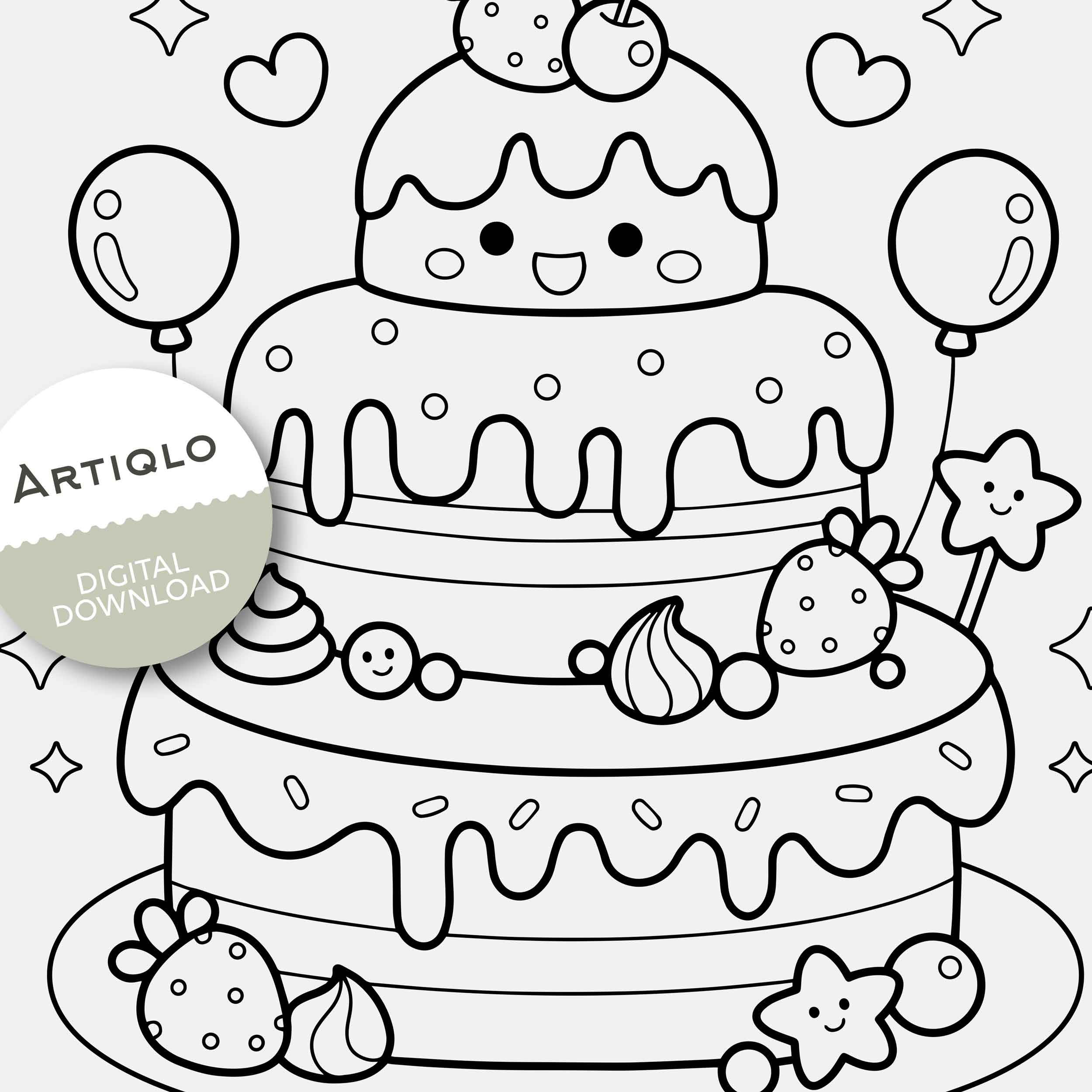 Birthday Cake Coloring Sheet Printable Cartoon Art For Kids A4 