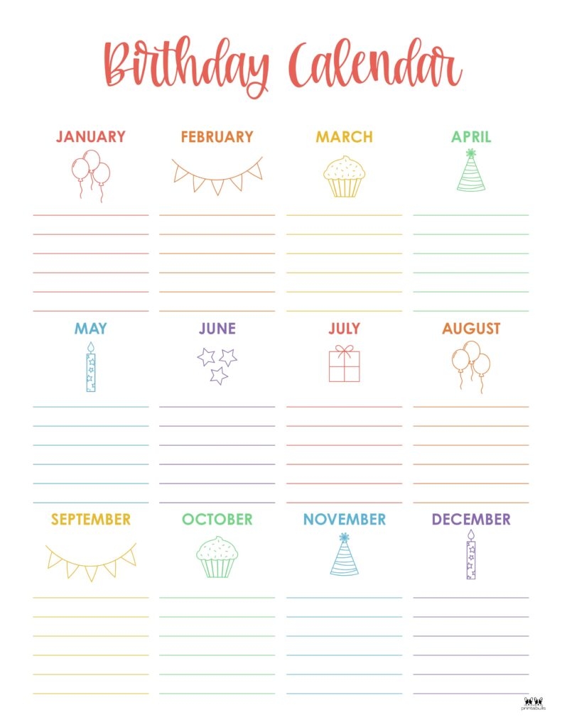 Birthday Calendar Printable