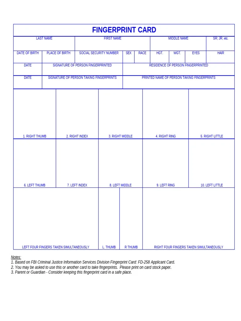 Blank Fingerprint Card Template PDF