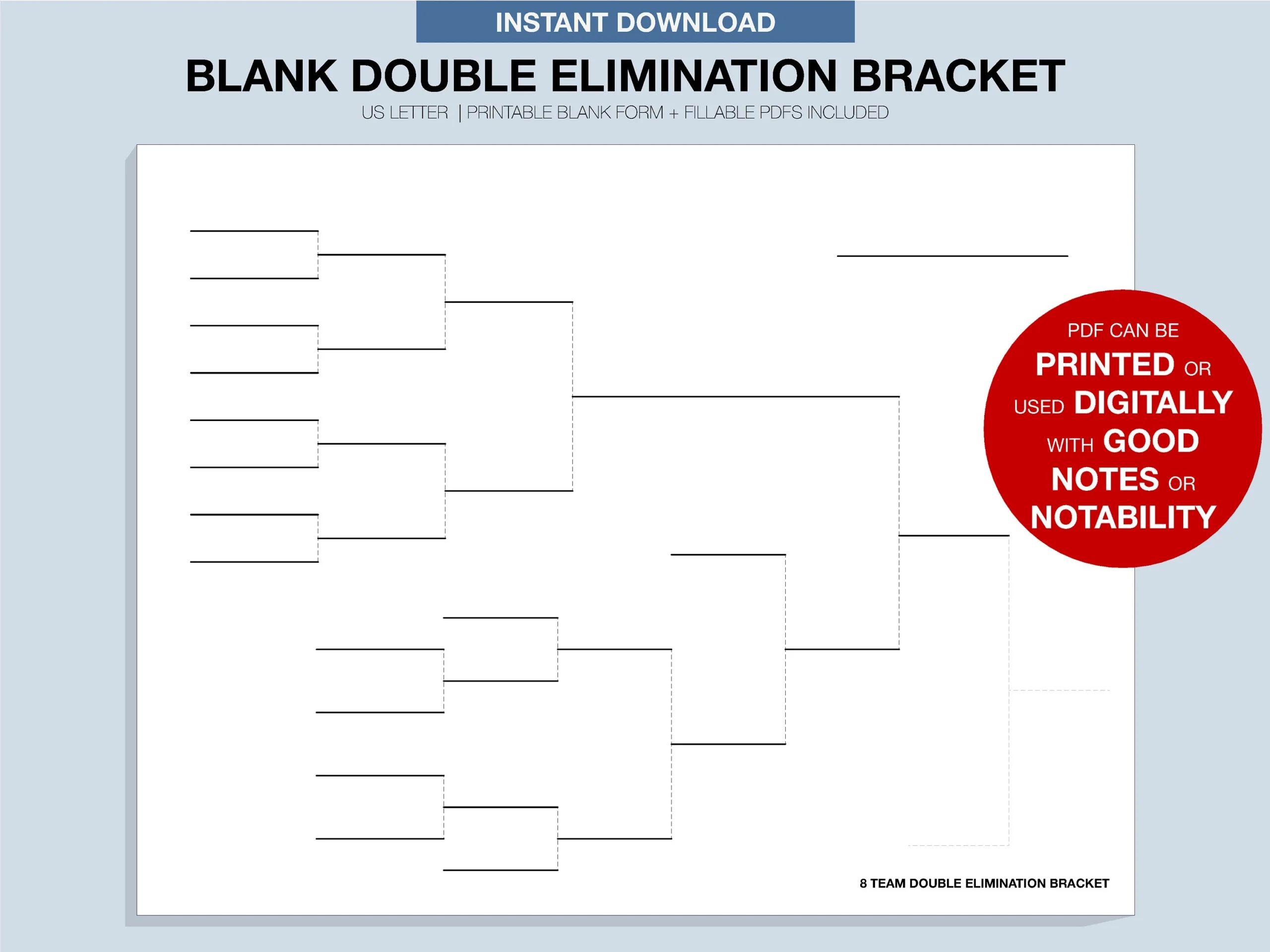 Blank Tournament Bracket Printable Fillable PDF Double 