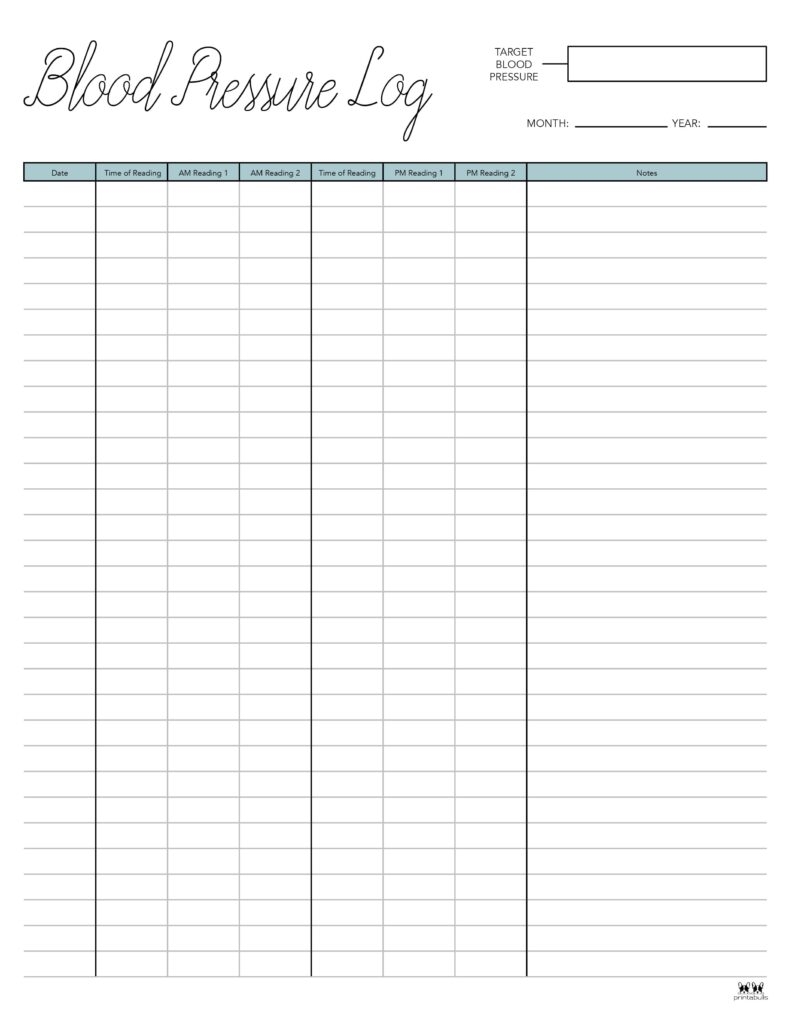 Blood Pressure Log Printable