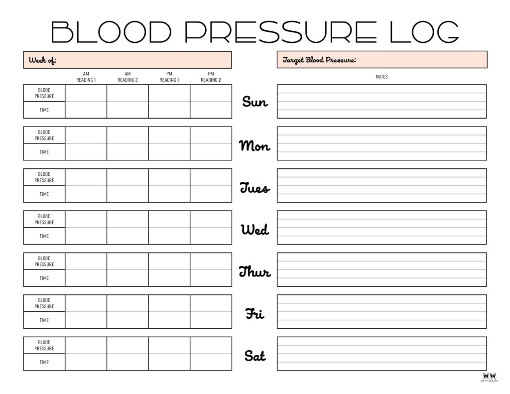 Printable Blood Pressure Tracker