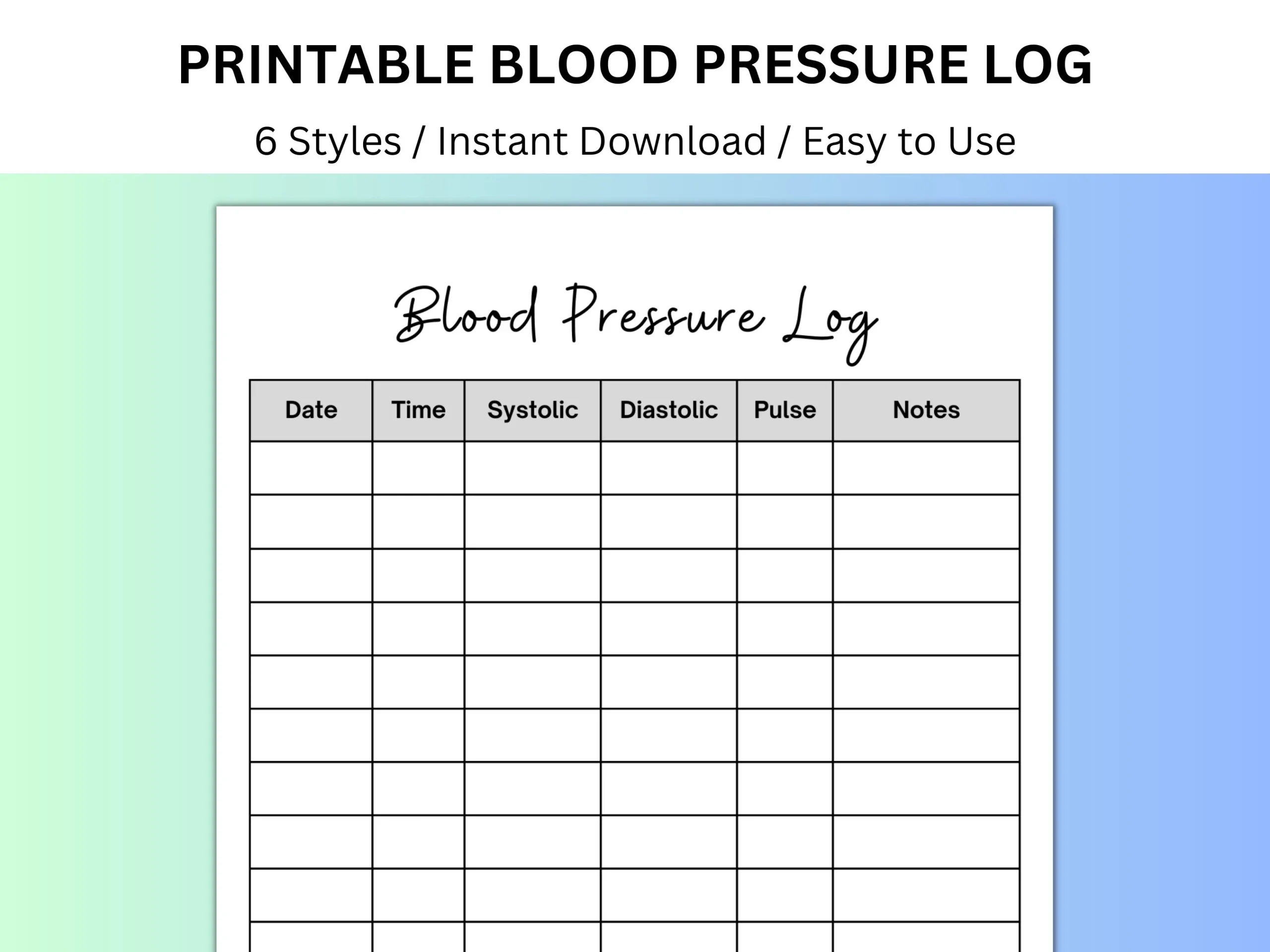 Printable Blood Pressure Log Sheet
