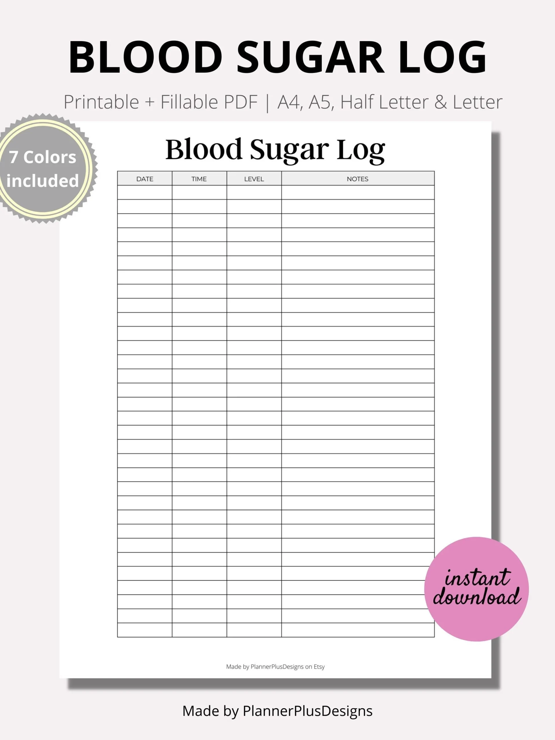 Printable Blood Glucose Log