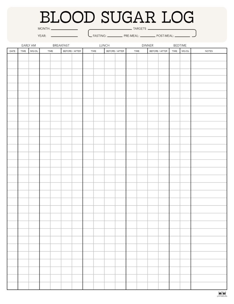 Blood Sugar Logs 25 FREE Logs amp Trackers Printabulls