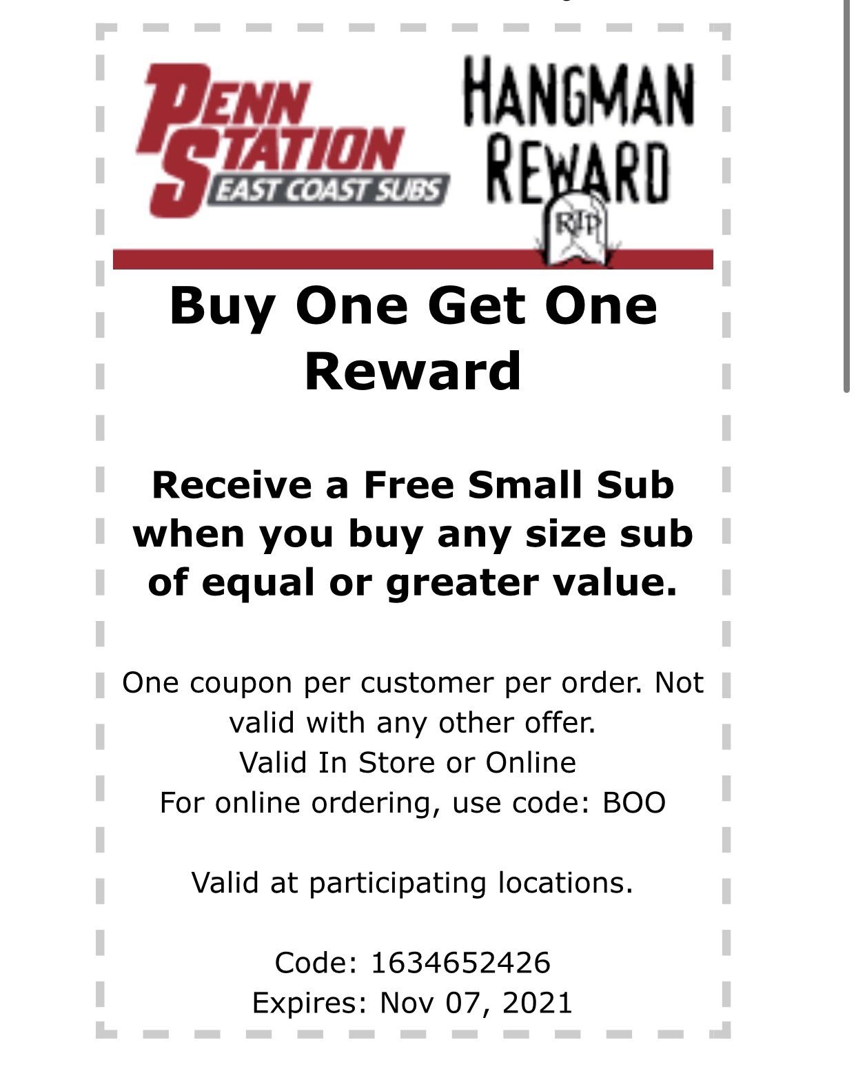 BOGO Penn Station Sub Comment When Used R Freefood