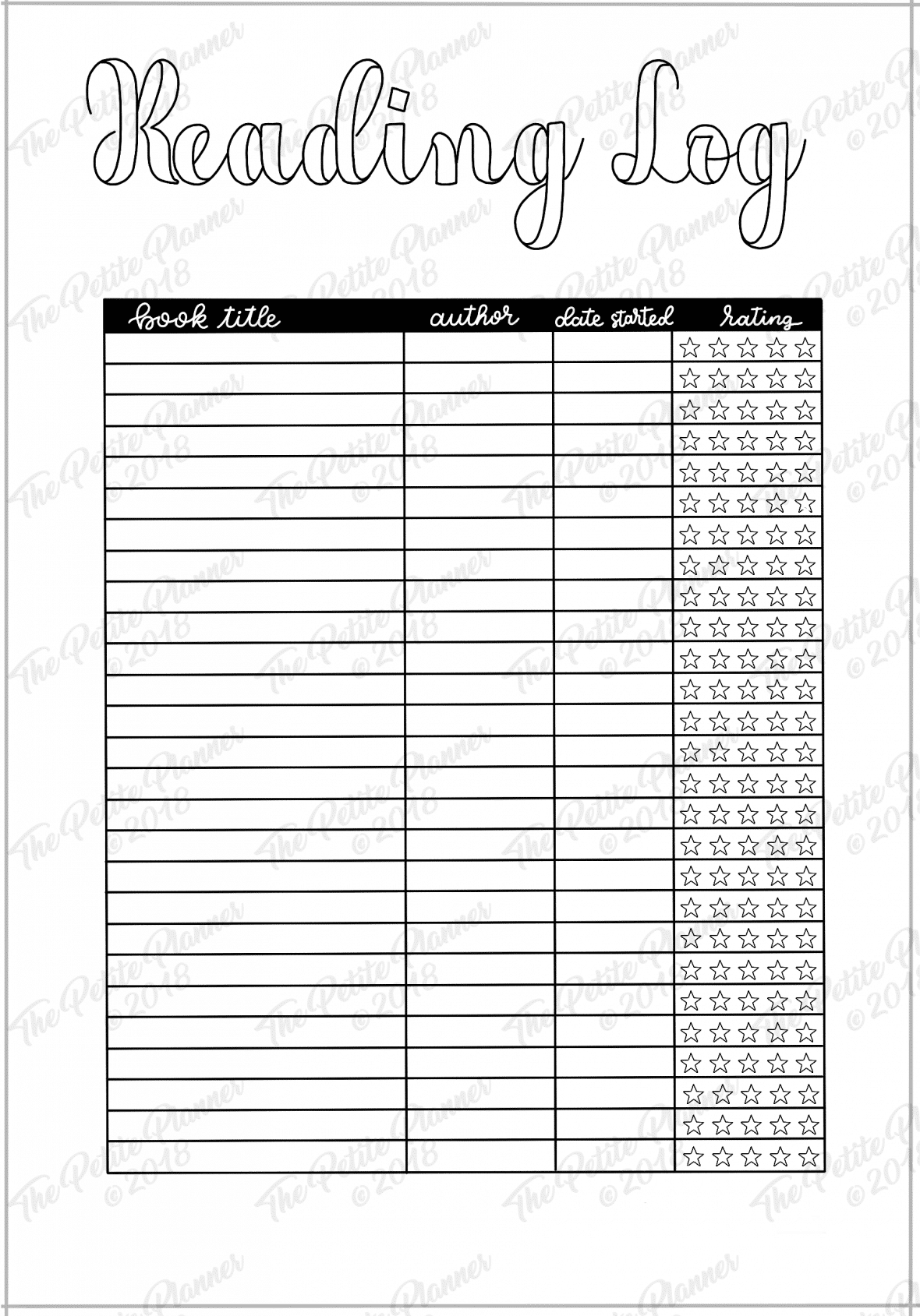 Book Log Printable
