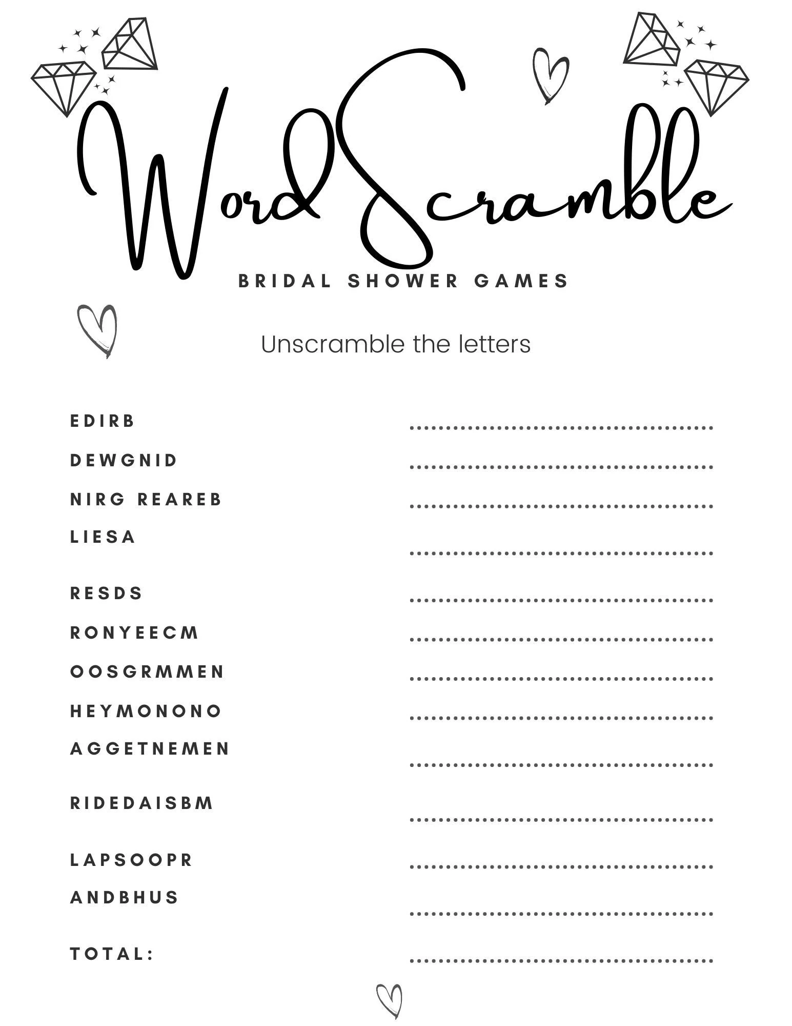Bridal Shower Games Free Printable