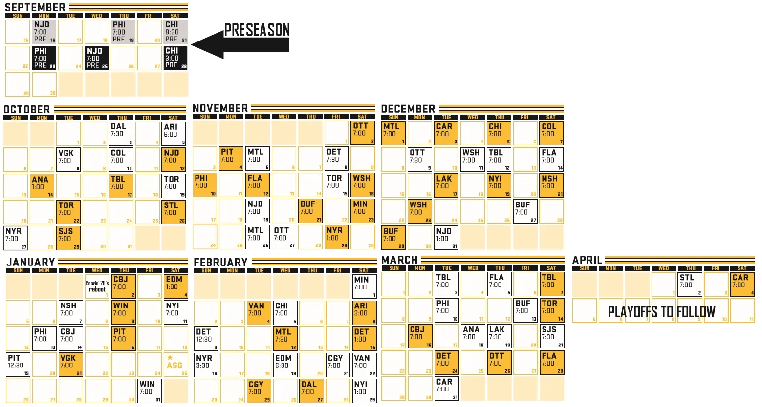 Bruins Printable Schedule