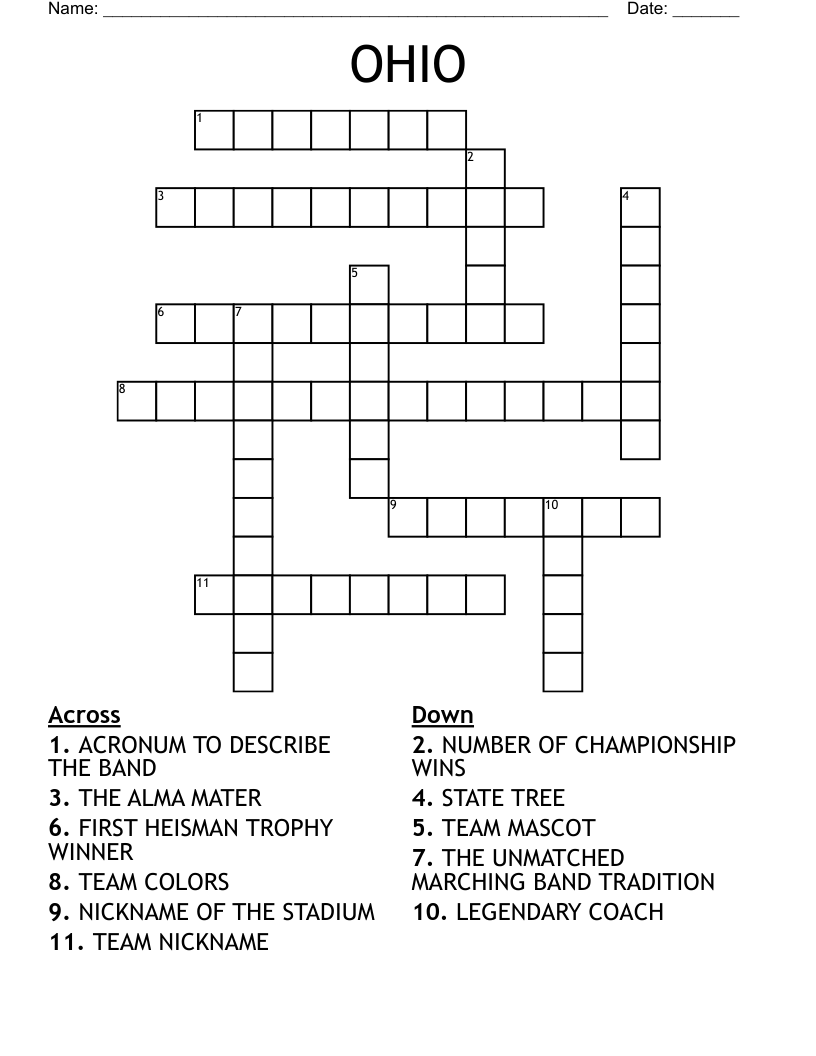 Buckeye Facts Crossword WordMint