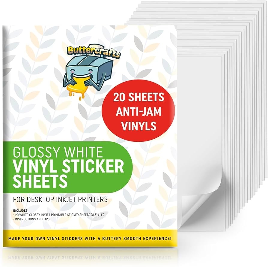Buttercrafts Printable Vinyl Sticker Paper For Inkjet Printer 