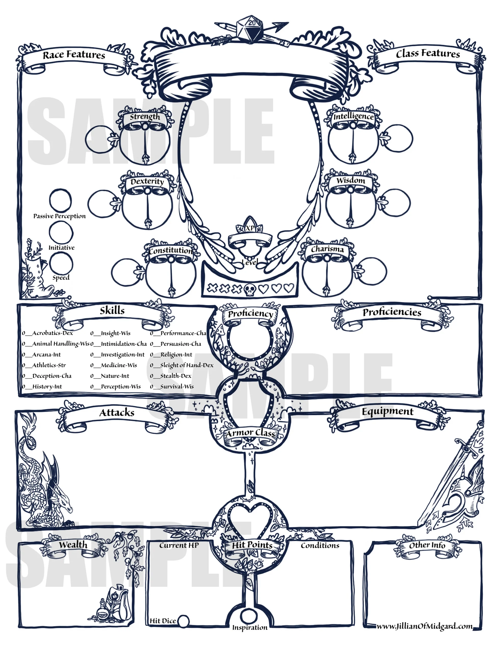 Buy PDF Printable Dungeons amp Dragons 5th Ed Character Sheet Bundle 