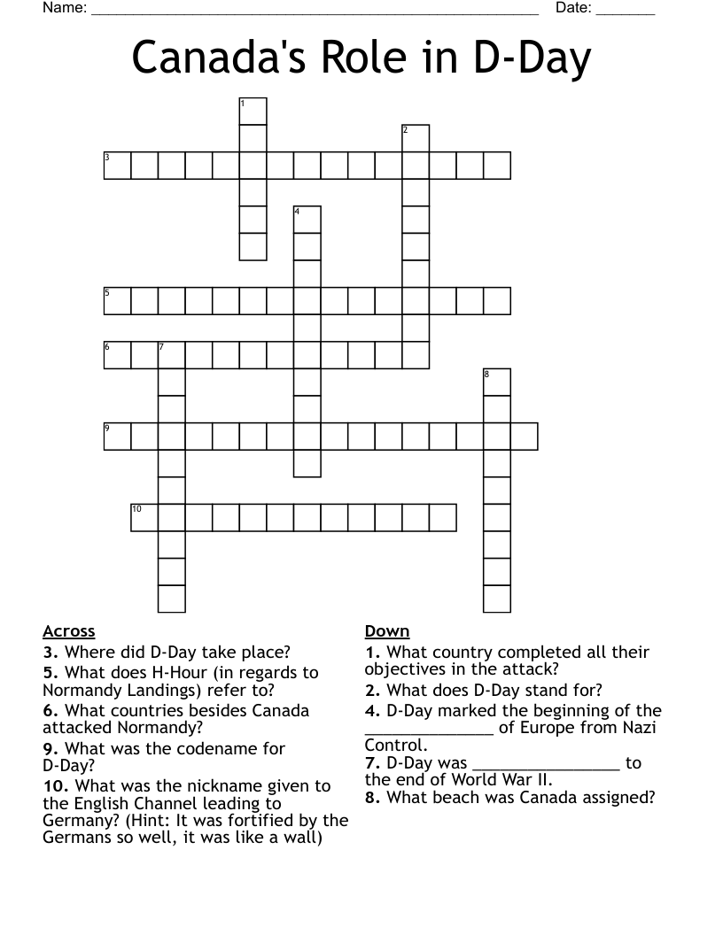 World War Ii Crossword Puzzle Printable