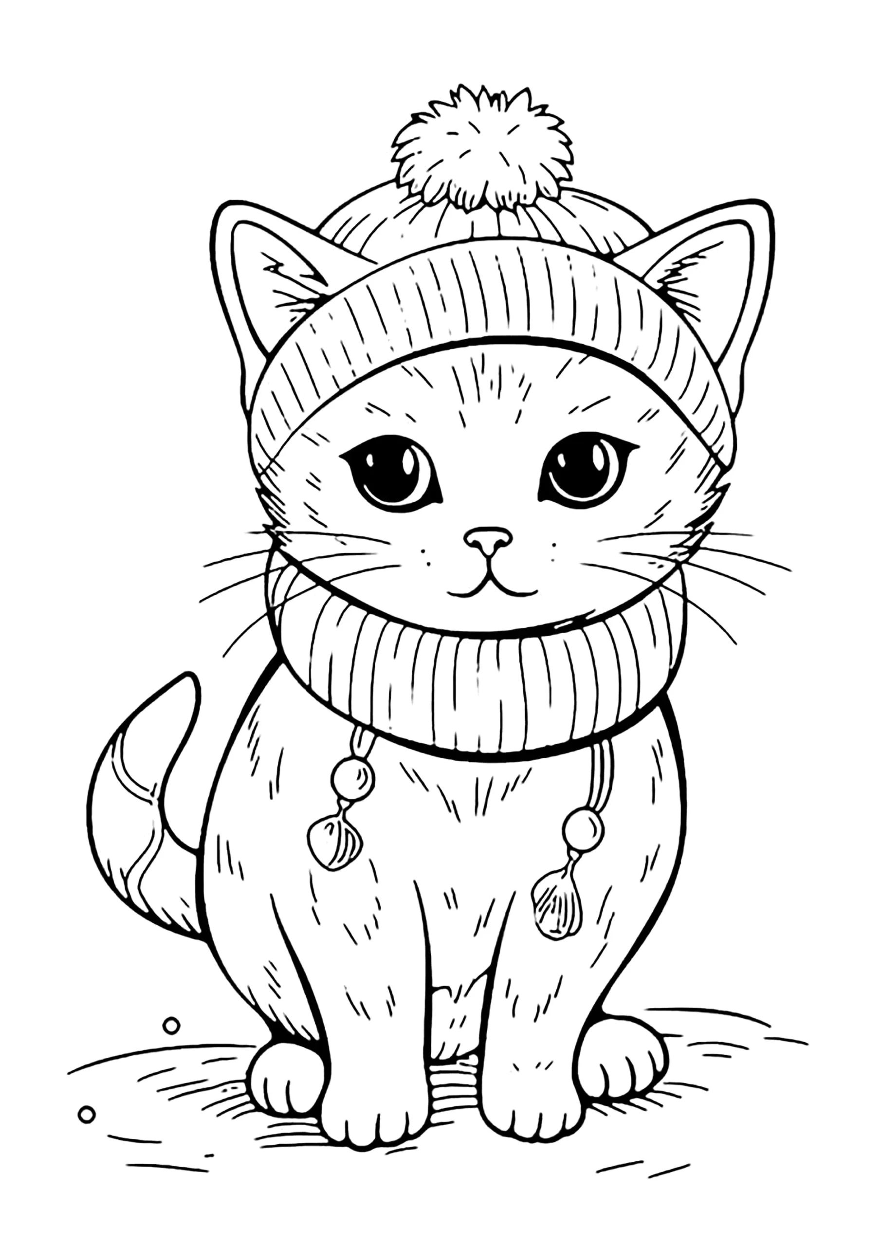 Cat With Hat And Scarf Cat Coloring Pages