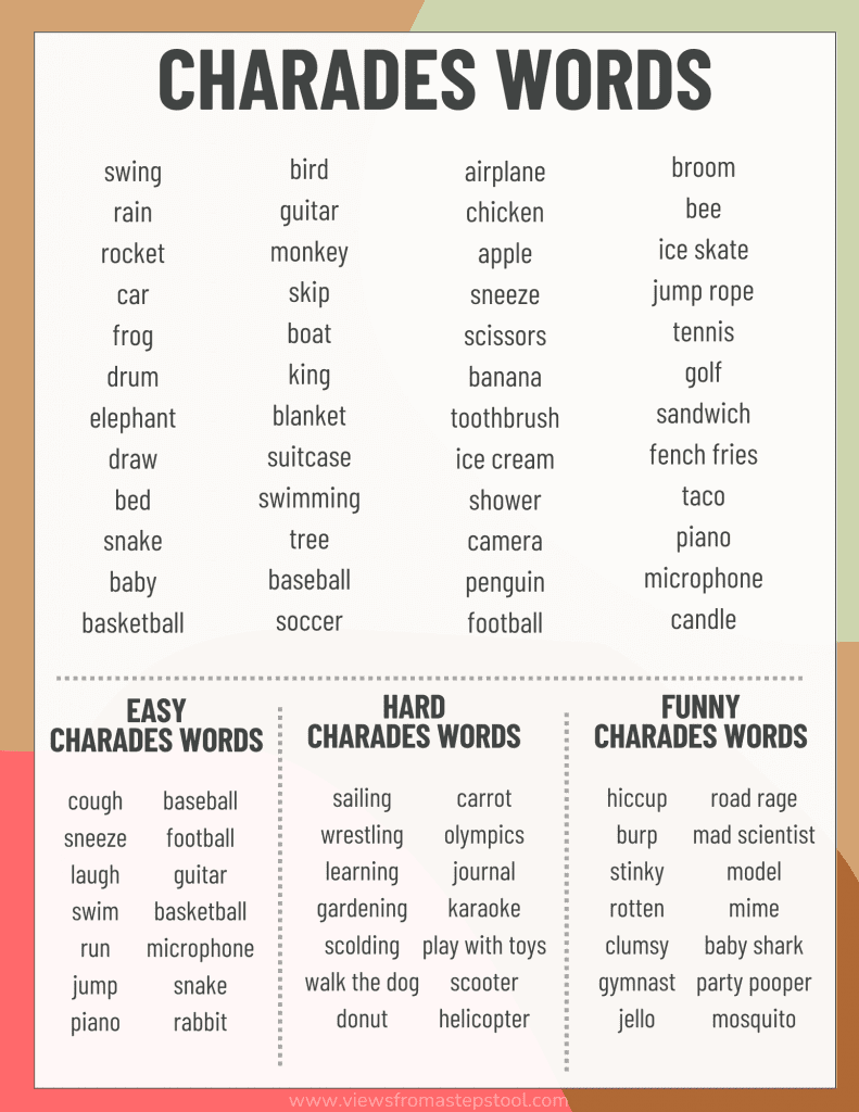 Charades Ideas For Families Printable Word List Views From A 