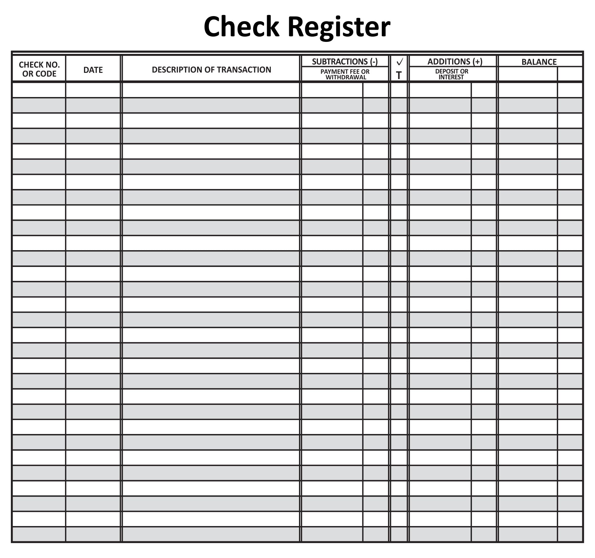 Printable Check Registers