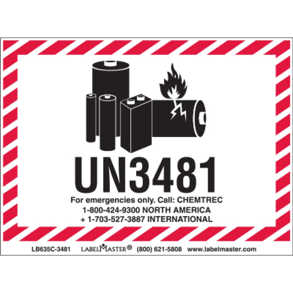 CHEMTREC UN3480 Lithium Battery Handling Marking 100mm X 70mm 