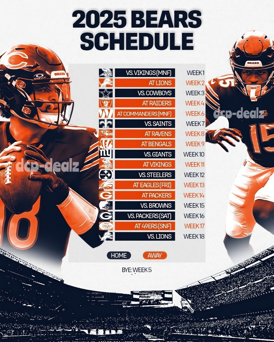 CHICAGO BEARS 2025 NFL Football Schedule Glossy PREMIUM POSTER 16 