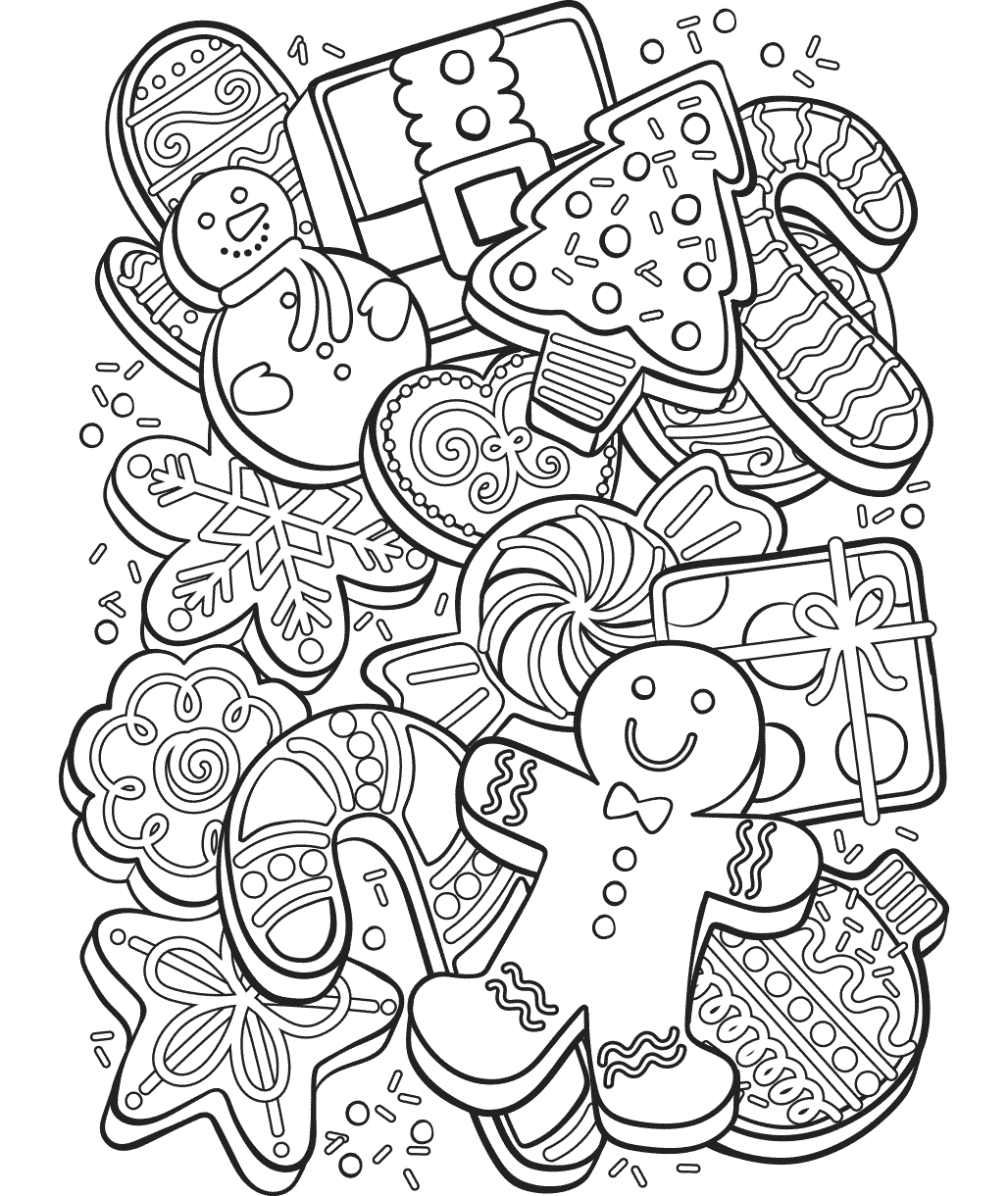 Christmas Cookie Collage Free Printable Coloring Sheet