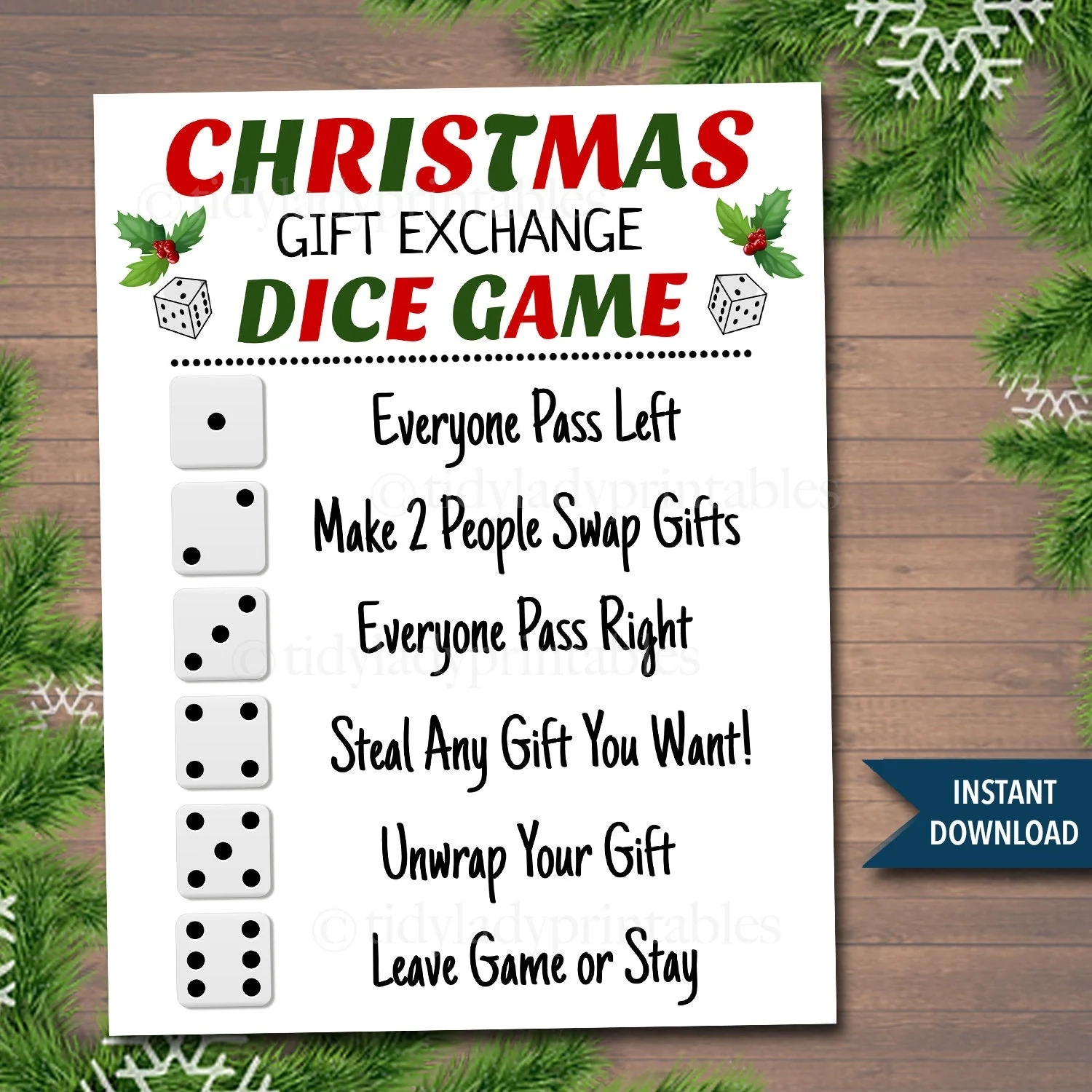 Christmas Dice Game Printable