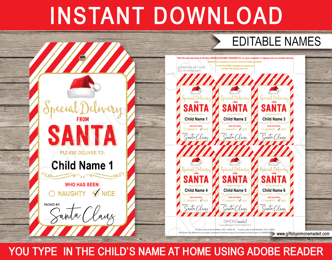 Christmas Santa Gift Tags Red amp Gold