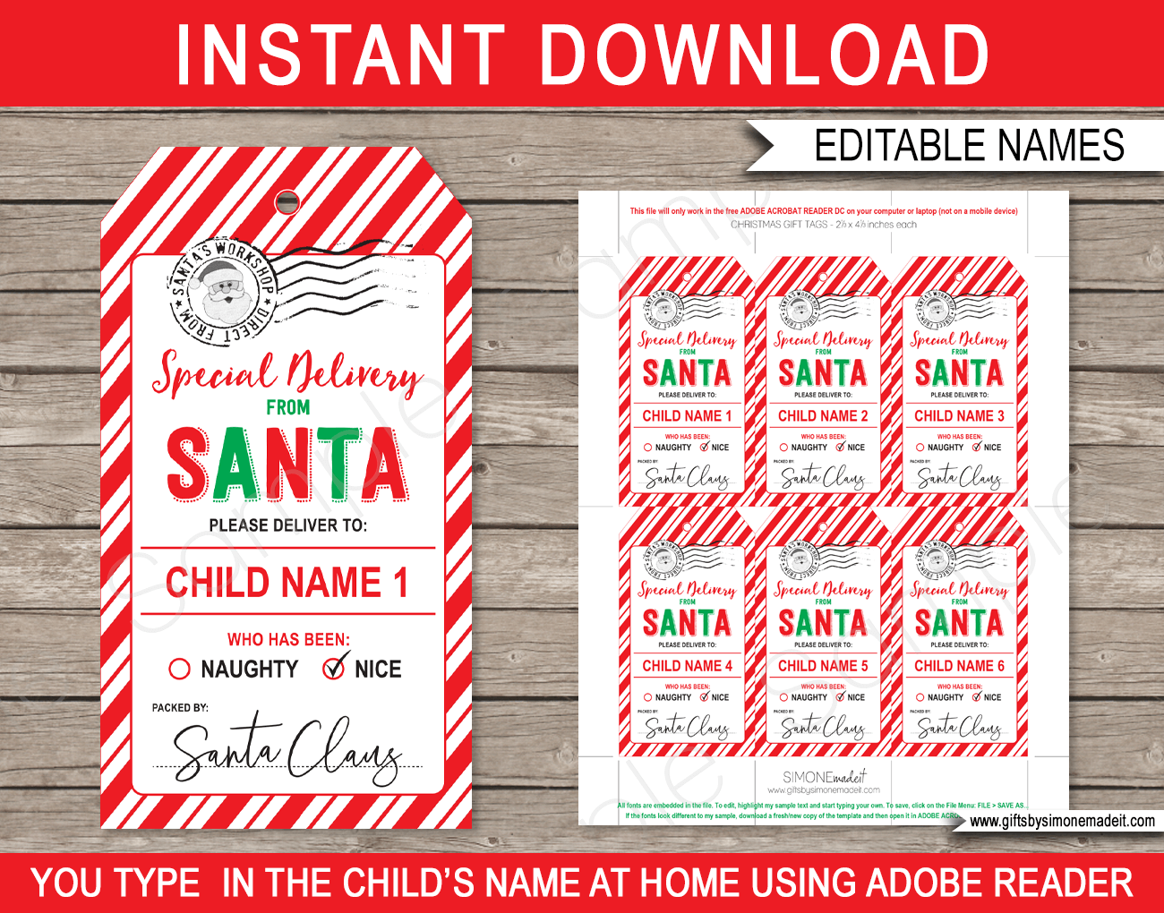Christmas Santa Gift Tags Red amp Green