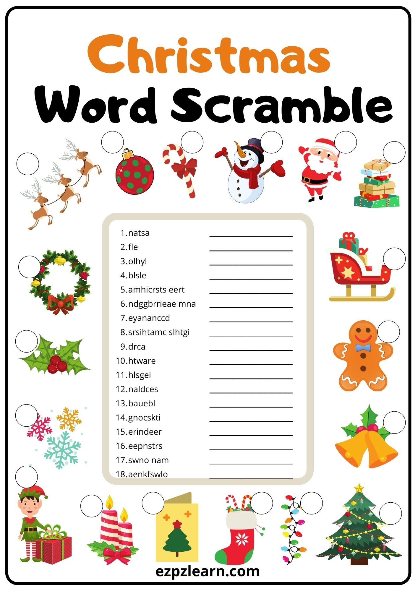 Scrambled Christmas Words Printables