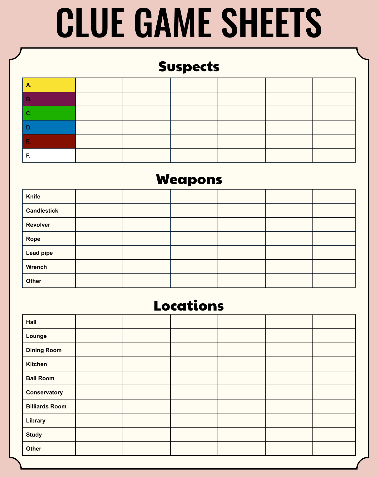 Clue Board Game 10 Free PDF Printables Printablee