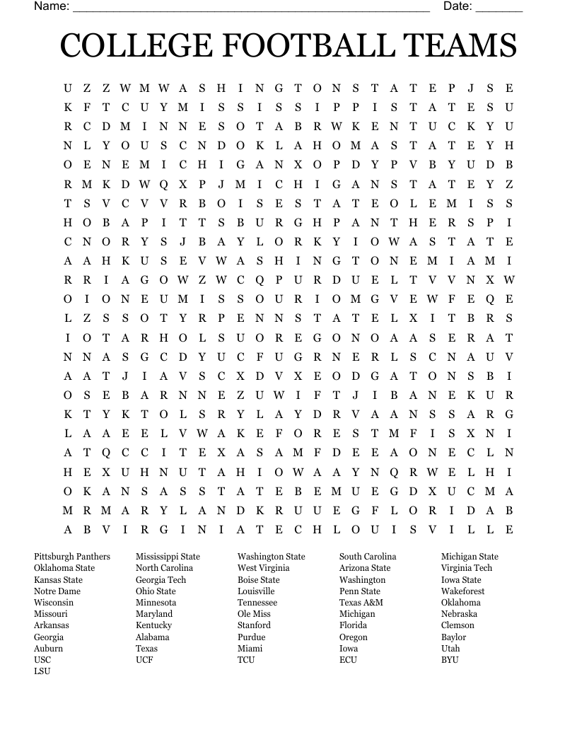 Printable Ohio State Football Crossword Puzzle