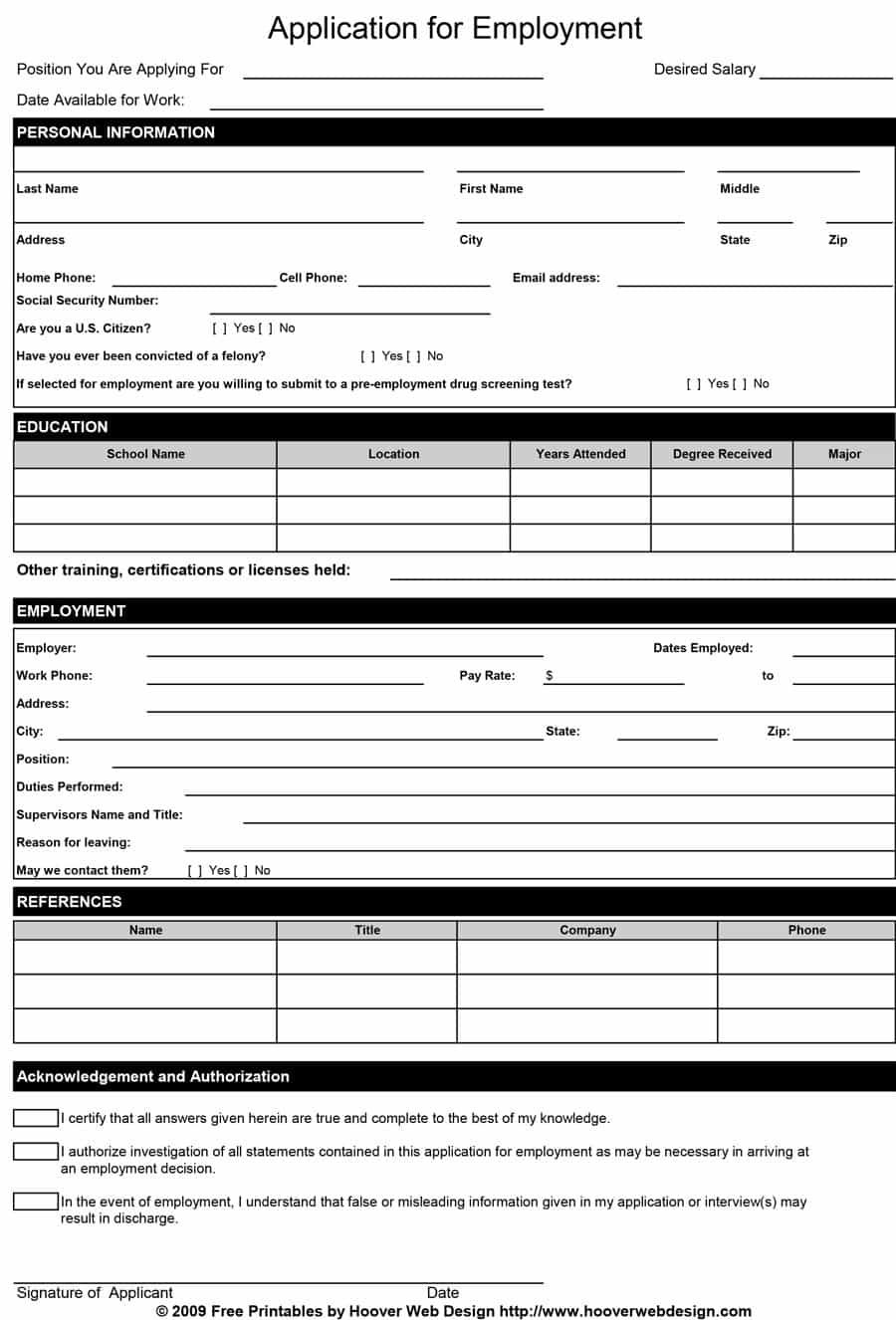 Construction Employee Application Form Templates At 