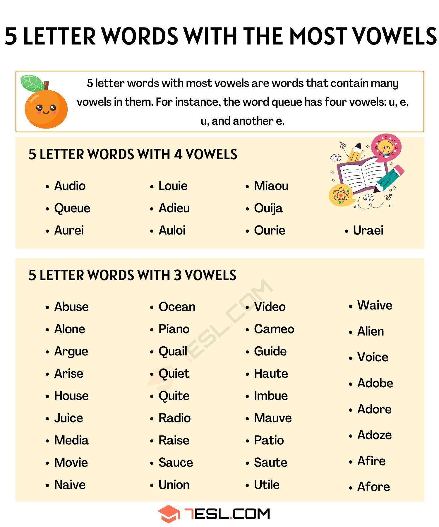 Cool 5 Letter Words With The Most Vowels In English 7ESL