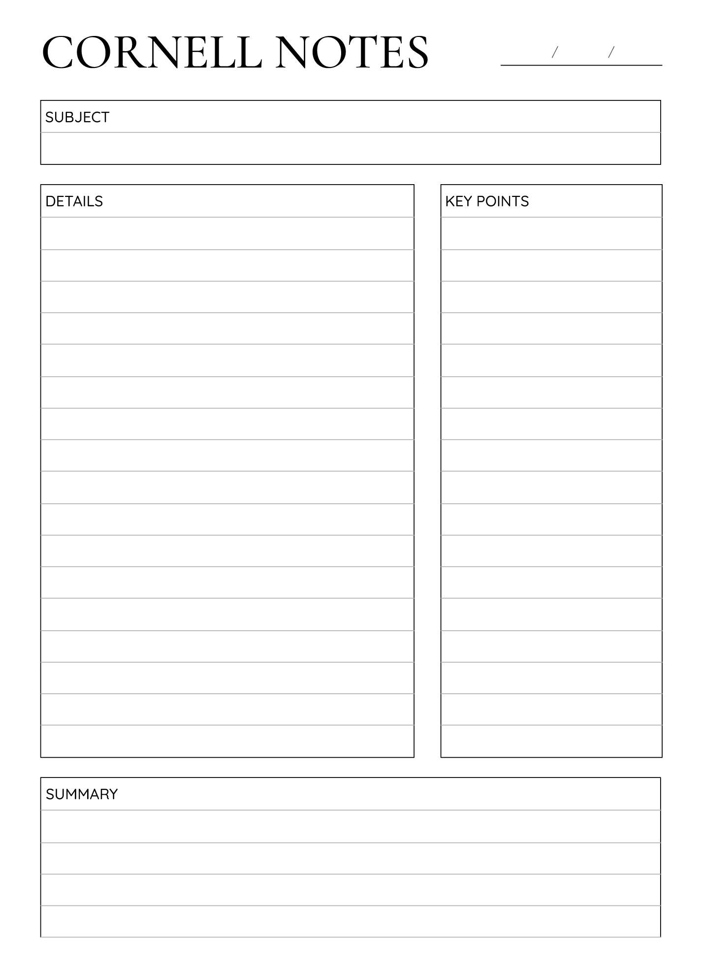 Printable Cornell Notes Template