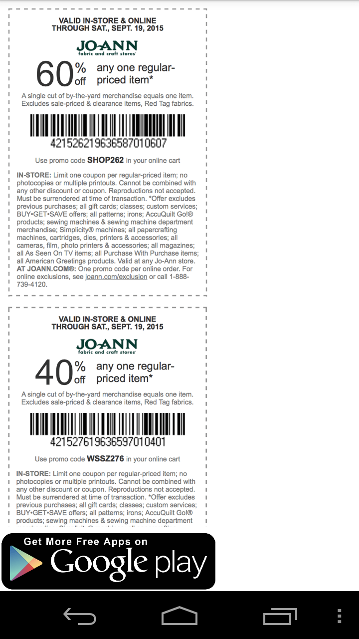Coupons For Joann Craft Stores App On Amazon Appstore