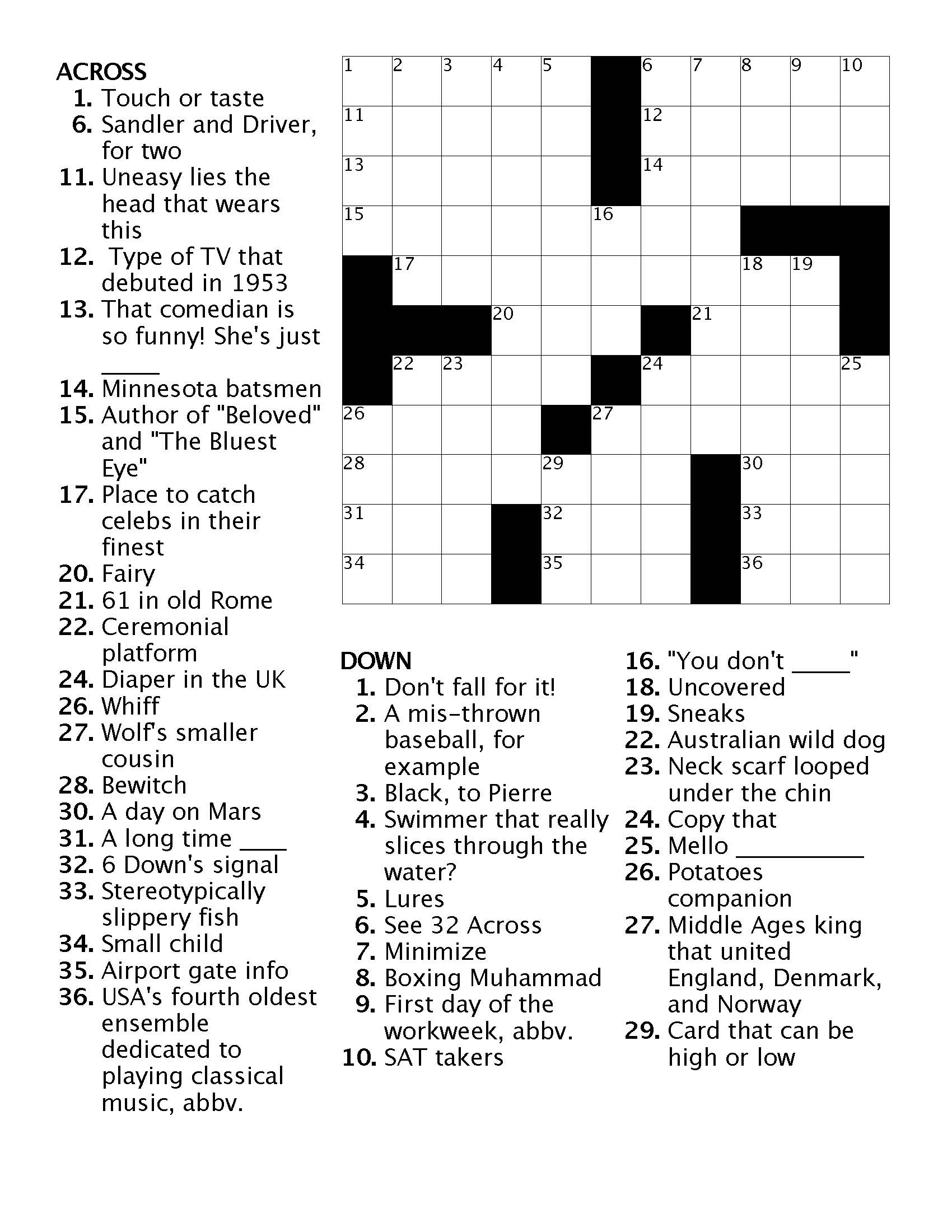 Printable Crossword Puzzles In Pdf