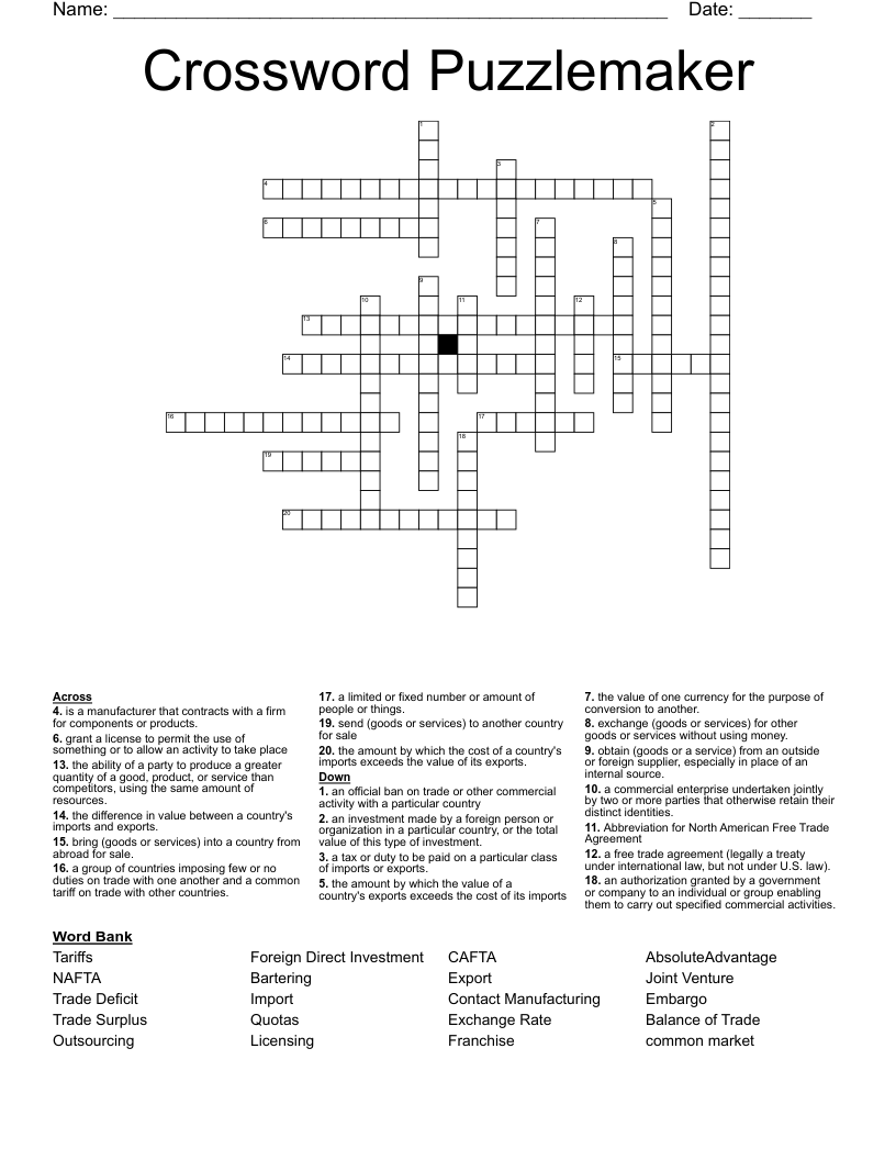 Crossword Puzzle Maker Free Printable