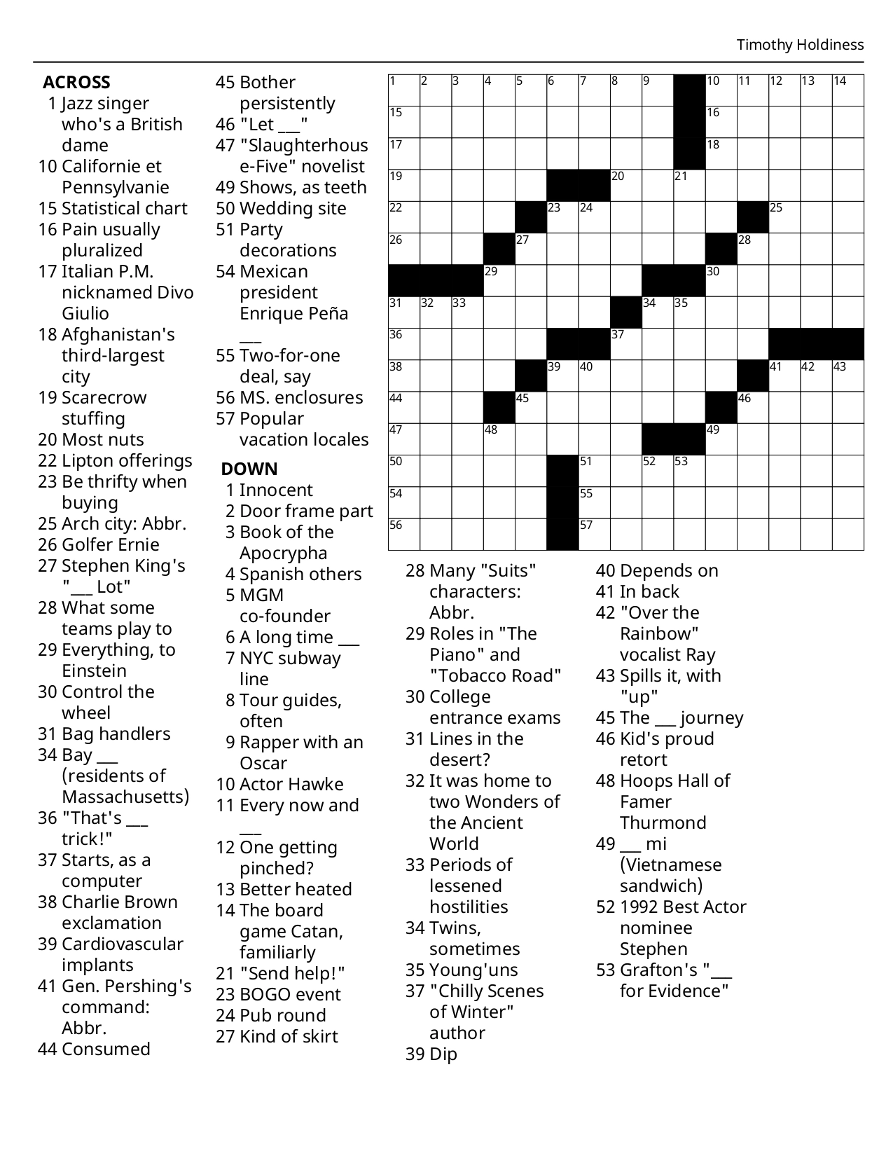 Daily News Crossword Printable