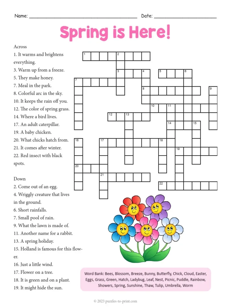 Crosswords For Kids PDF Rain Insects