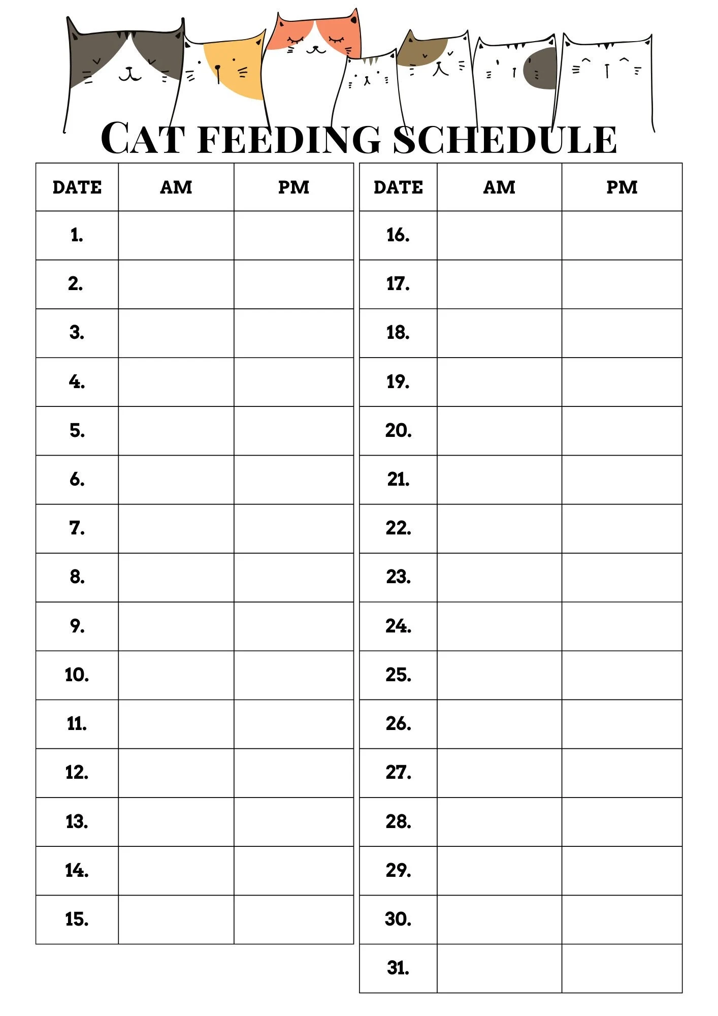 Printable Kitten Feeding Chart