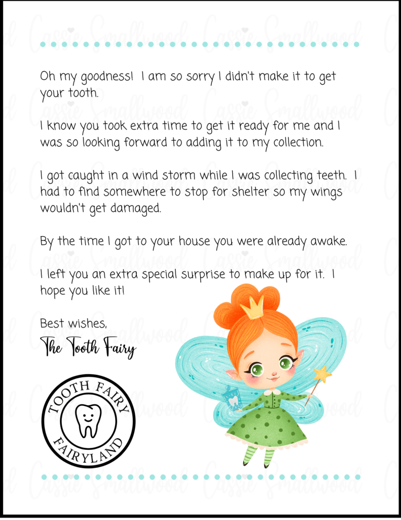Tooth Fairy Note Printable Free