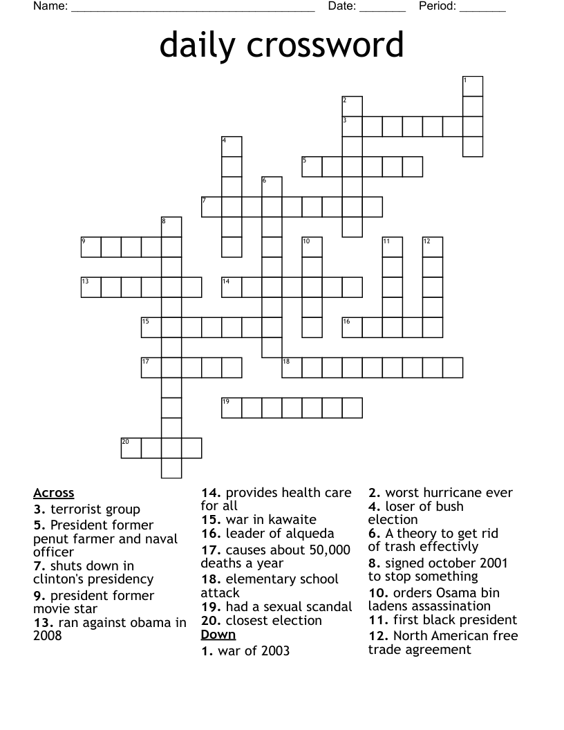 Free Online Crossword Puzzles Printable