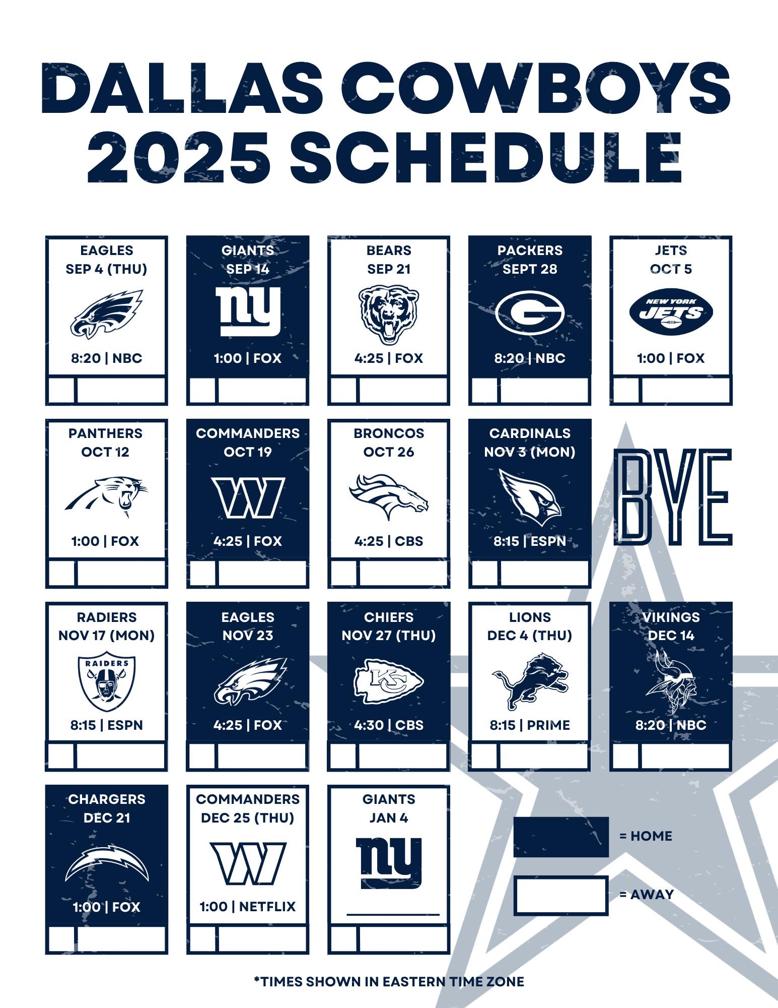 Dallas Cowboys 2025 Printable Schedule R cowboys