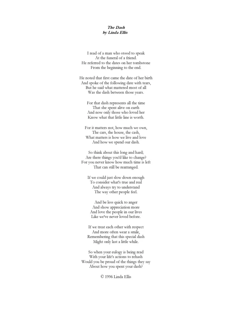 Printable Poem The Dash