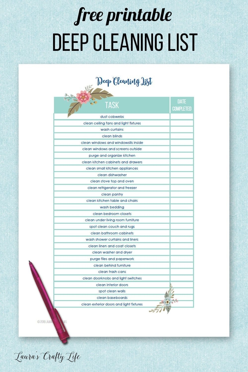 Deep Cleaning Checklist Printable