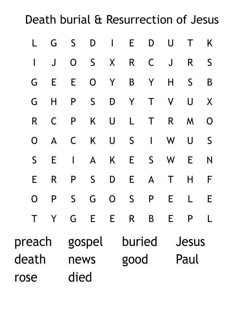 Death Burial amp Resurrection Of Jesus Word Search WordMint