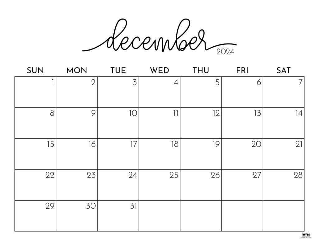 December Calendar Printable Free