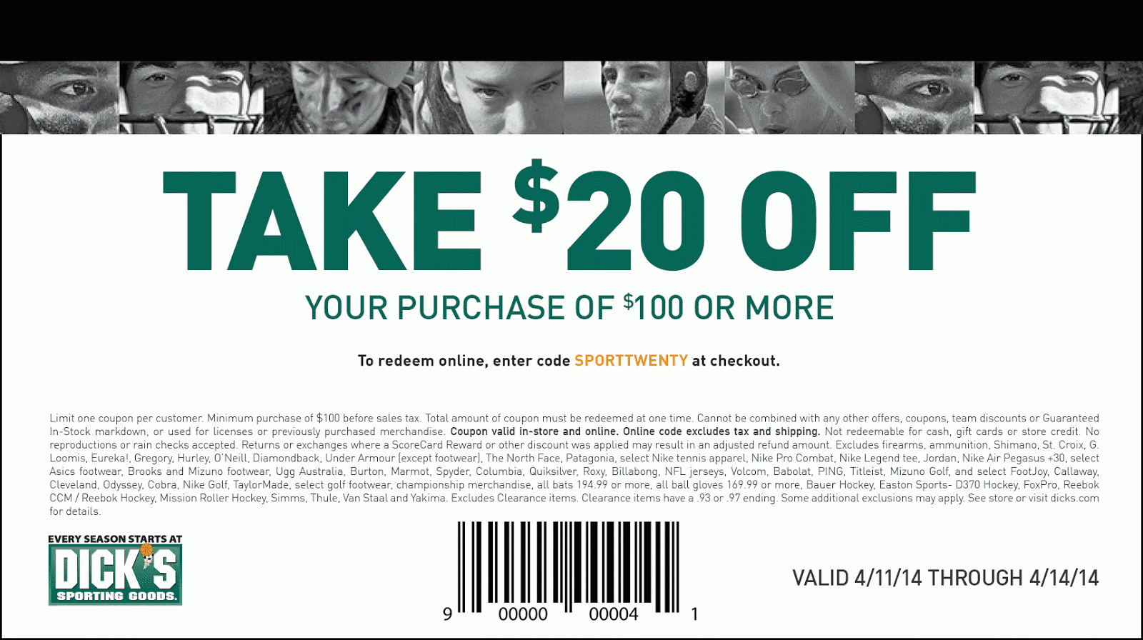 Dick s Sporting Goods Printable In Store Coupon 20 Off 100 
